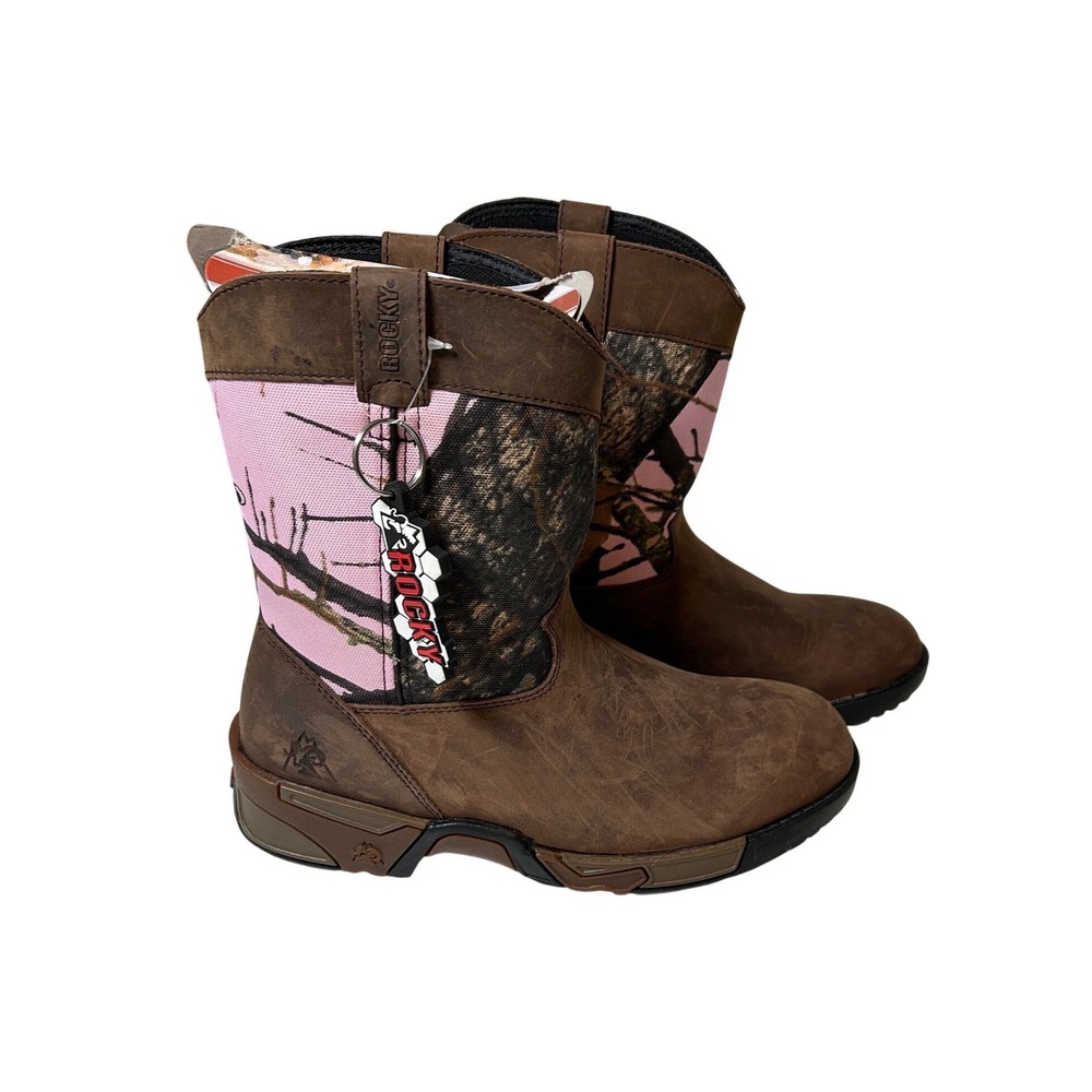 Rocky Hunting Boots Big Kids Girls 5.5M Brown Pink Camo Outdoor Pull On